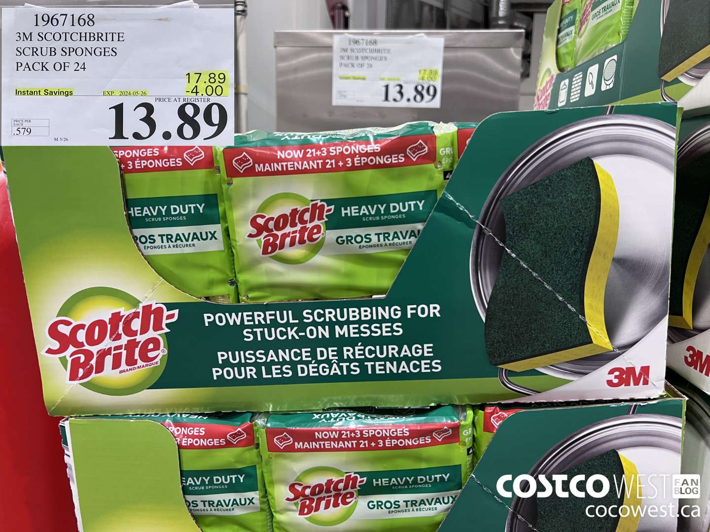 1967168 3M SCOTCHBRITE SCRUB SPONGES PACK OF 24 ($4.00 INSTANT SAVINGS EXPIRES ON 2024-05-26) $13.89