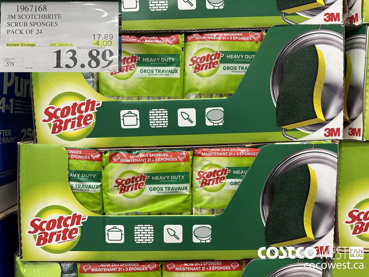 1967168 3M SCOTCHBRITE SCRUB SPONGES PACK OF 24 ($4.00 INSTANT SAVINGS EXPIRES ON 2024-05-26) $13.89
