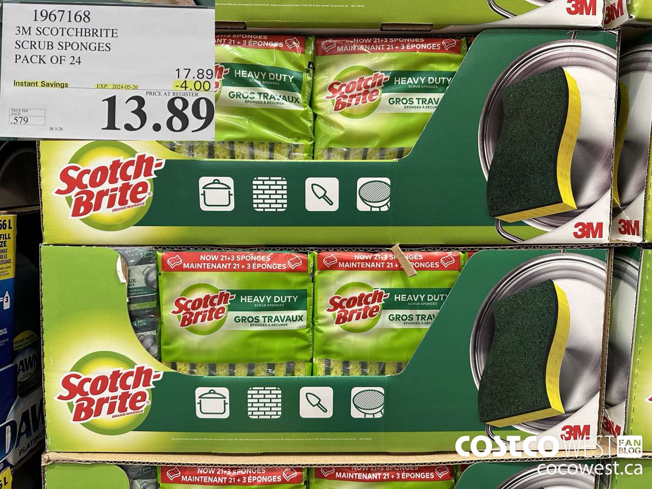 1967168 3M SCOTCHBRITE SCRUB SPONGES PACK OF 24 ($4.00 INSTANT SAVINGS EXPIRES ON 2024-05-26) $13.89