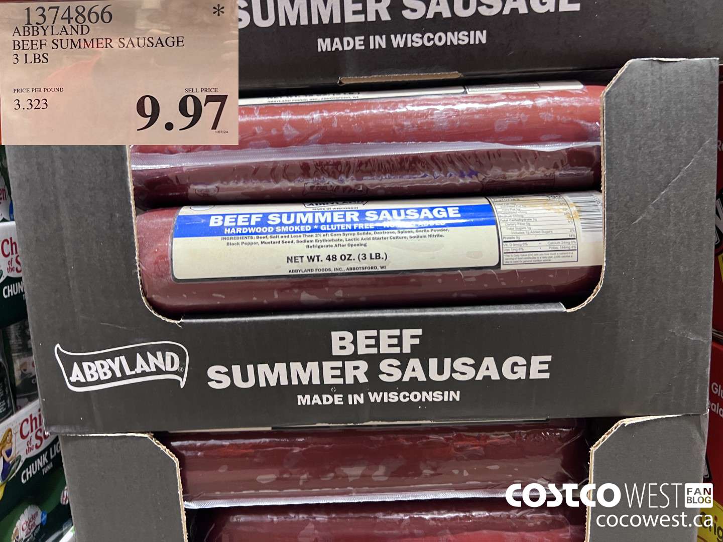 1374866 ABBYLAND BEEF SUMMER SAUSAGE 3 LBS $9.97