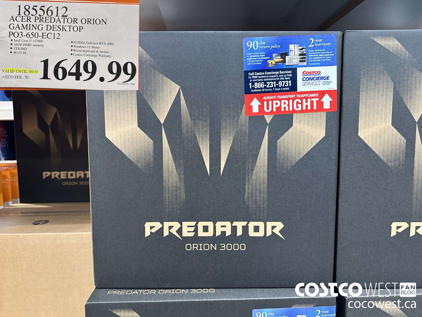 1855612 ACER PREDATOR ORION GAMING DESKTOP PO3-650-EC12 (EXPIRES ON 2024-05-31) $1649.99