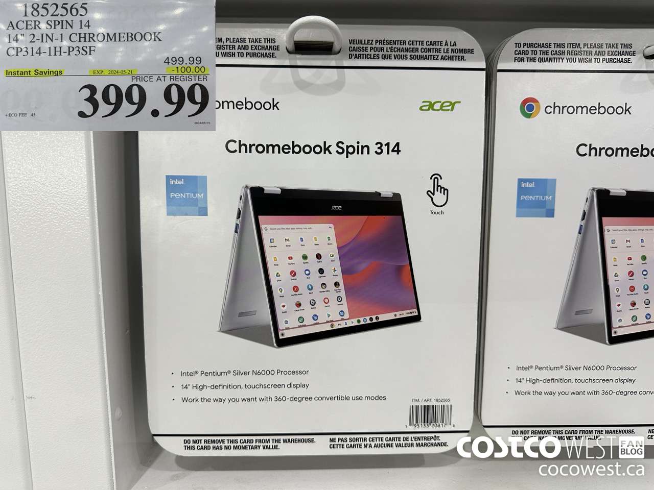 1852565 ACER SPIN 14 14-IN CHROMEBOOK CP314-1H-P3SF ($100.00 INSTANT SAVINGS EXPIRES ON 2024-05-21) $399.99