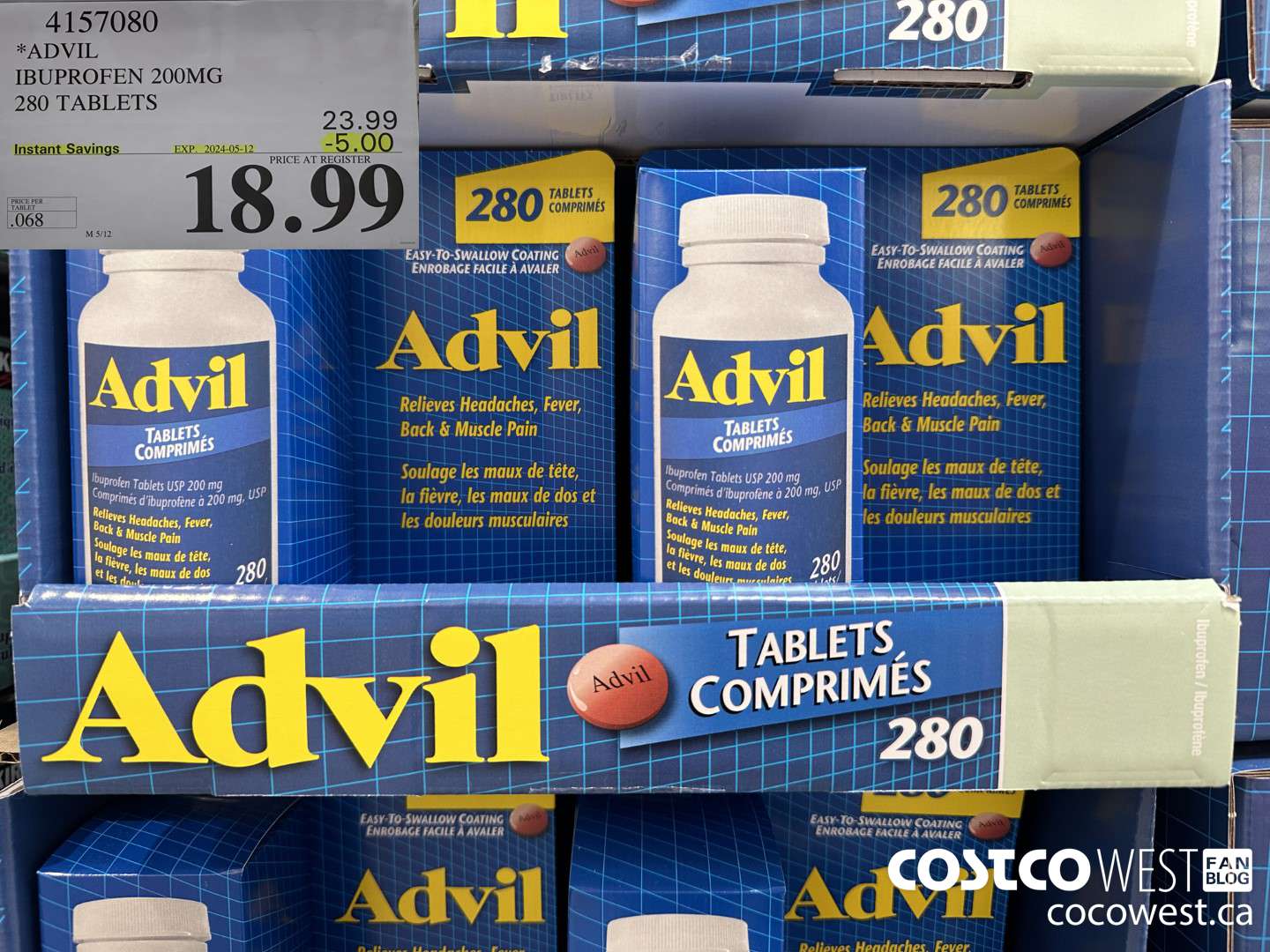 4157080 ADVIL 280 TABLETS IBUPROFEN 200MG ($5.00 INSTANT SAVINGS EXPIRES ON 2024-05-12) $18.99