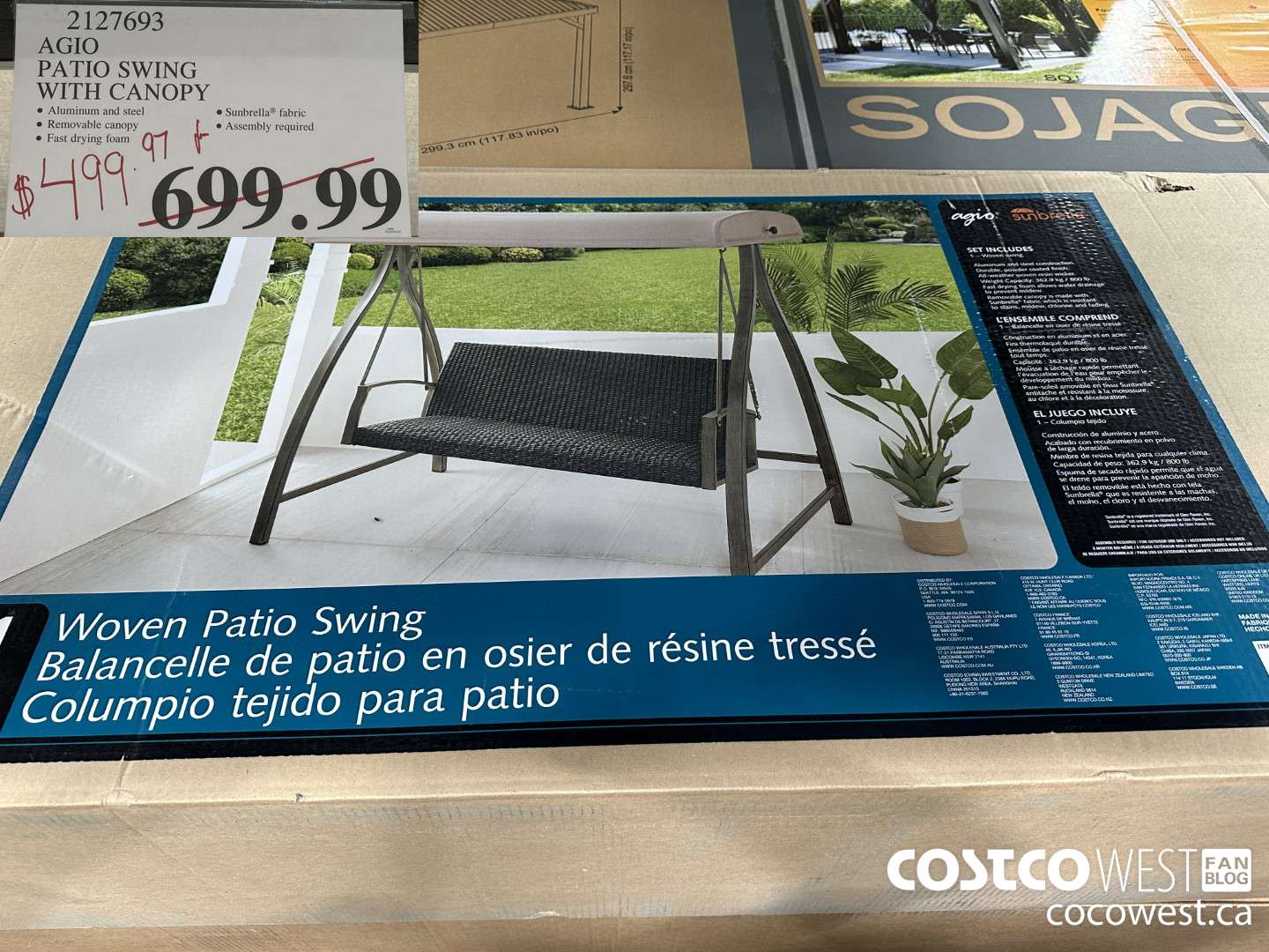 2127693 AGIO PATIO SWING WITH CANOPY $499.97