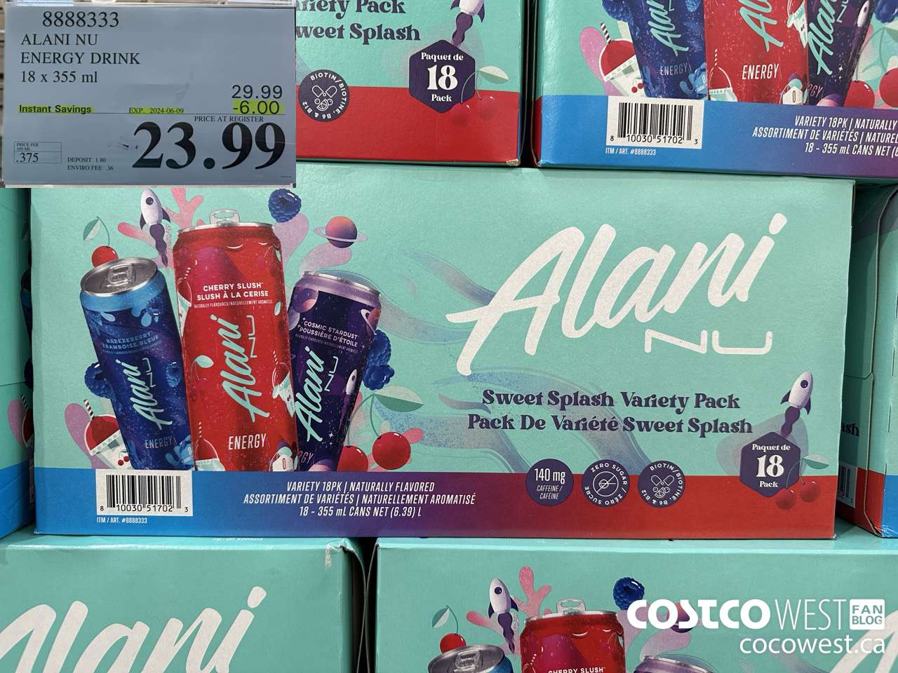 8888333 ALANI NU ENERGY DRINK 18 X 355ML ($6.00 INSTANT SAVINGS EXPIRES ON 2024-06-09) $23.99