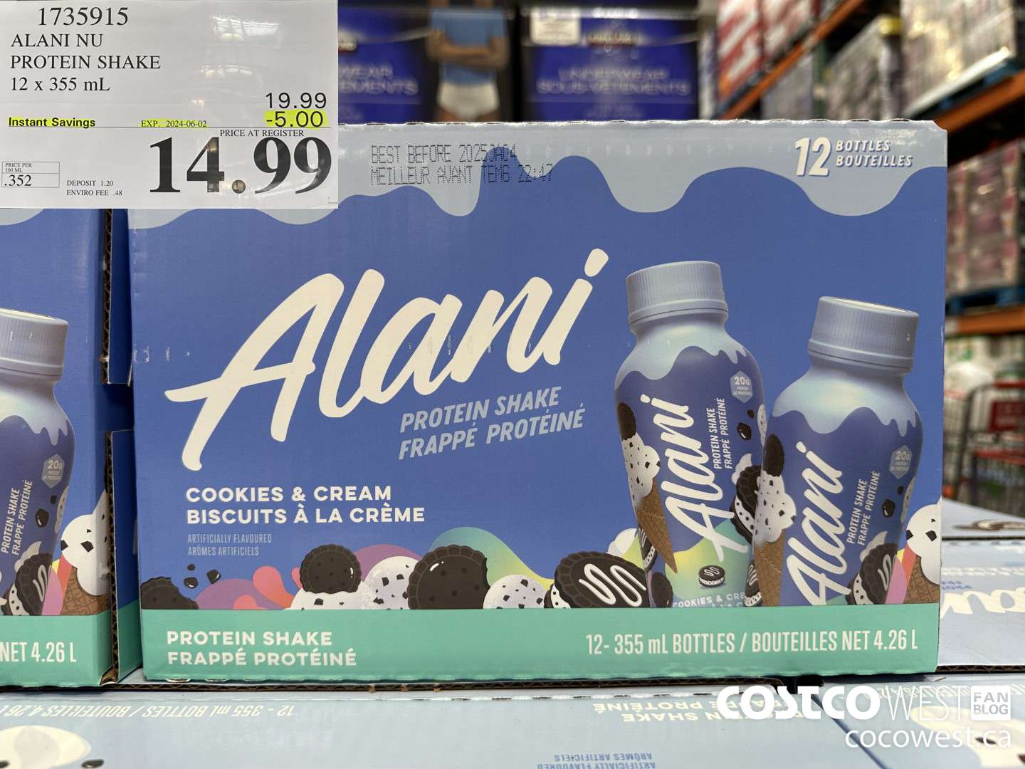 1735915 ALANI NU PROTEIN SHAKE 12 X 355ML ($5.00 INSTANT SAVINGS EXPIRES ON 2024-06-02) $14.99