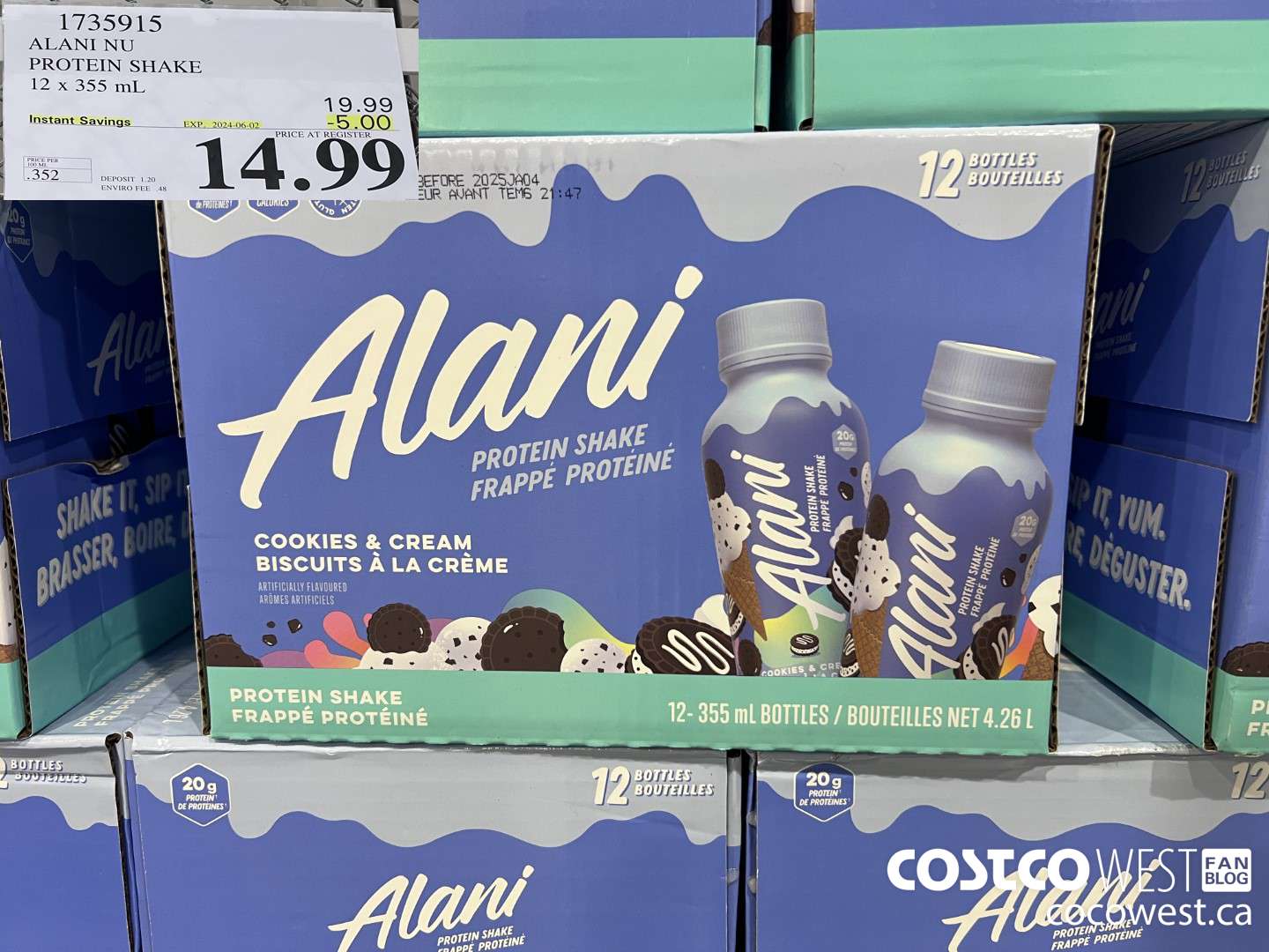 1735915 ALANI NU PROTEIN SHAKE 12 X 355ML ($5.00 INSTANT SAVINGS EXPIRES ON 2024-06-02) $14.99