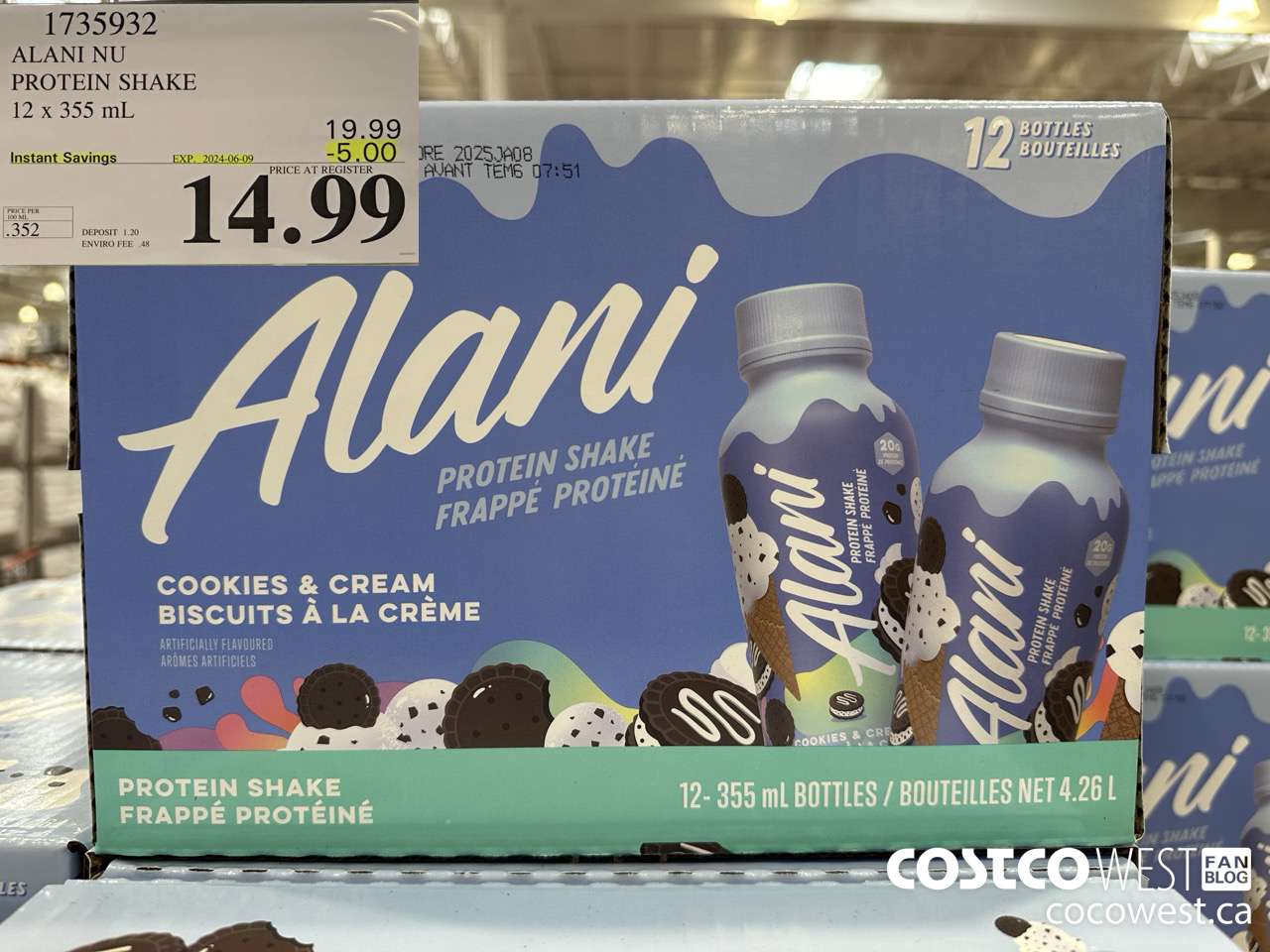 1735932 ALANI NU PROTEIN SHAKE 12 X 355ML ($5.00 INSTANT SAVINGS EXPIRES ON 2024-06-09) $14.99