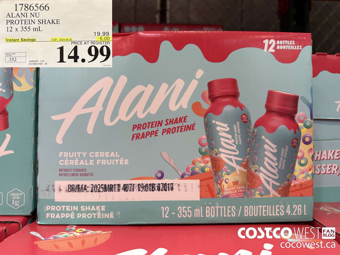 1786566 ALANI NU PROTEIN SHAKE 12 x 355 ML ($5.00 INSTANT SAVINGS EXPIRES ON 2024-06-02) $14.99