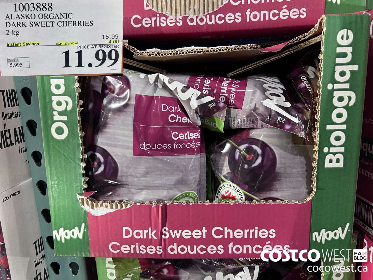 1003888 ALASKO ORGANIC DARK SWEET CHERRIES 2 kg ($4.00 INSTANT SAVINGS EXPIRES ON 2024-06-09) $11.99