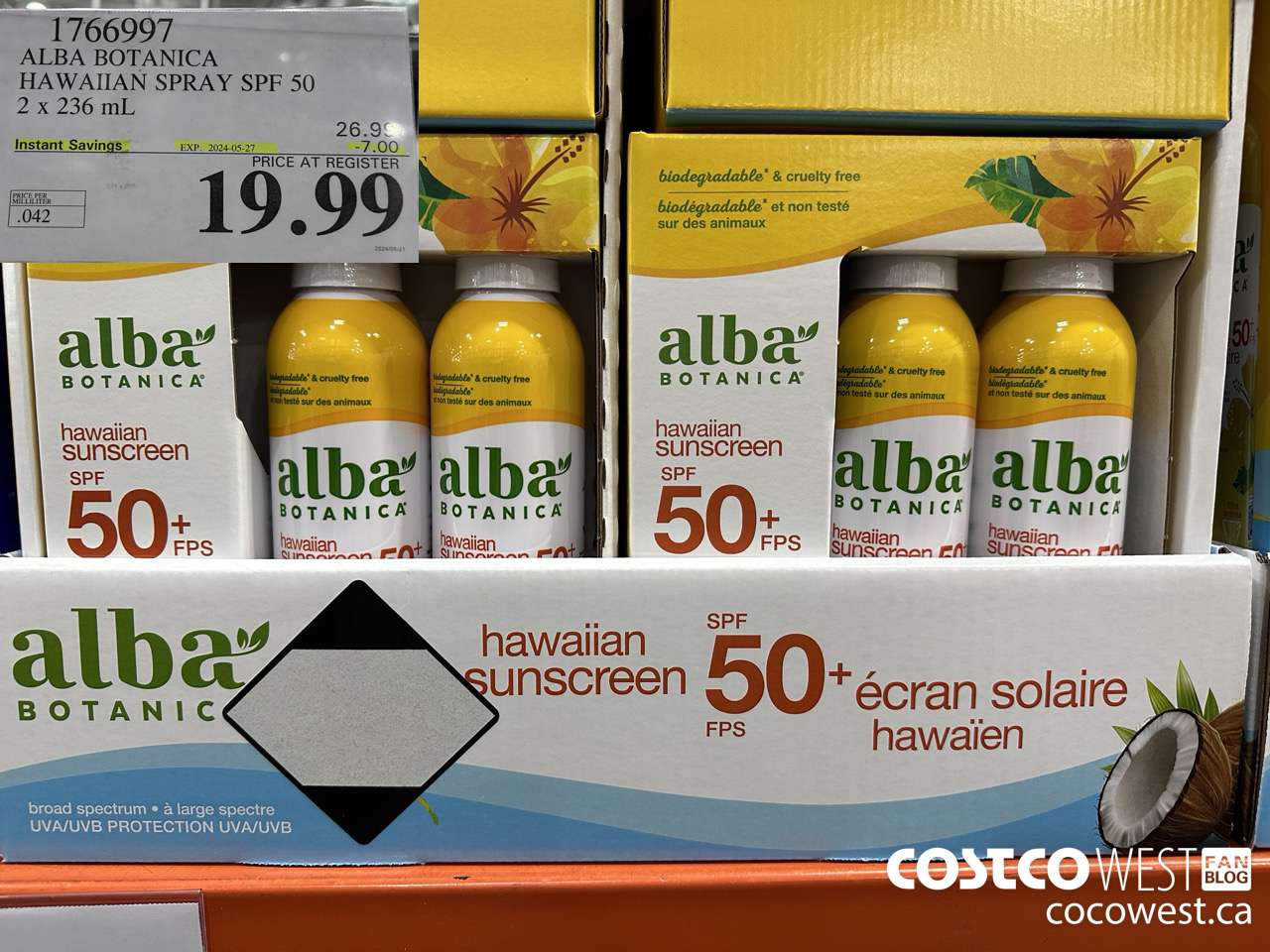 1766997 ALBA BOTANICA HAWAIIAN SPRAY SPF 50 2 X 236 ML ($7.00 INSTANT SAVINGS EXPIRES ON 2024-05-27) $19.99