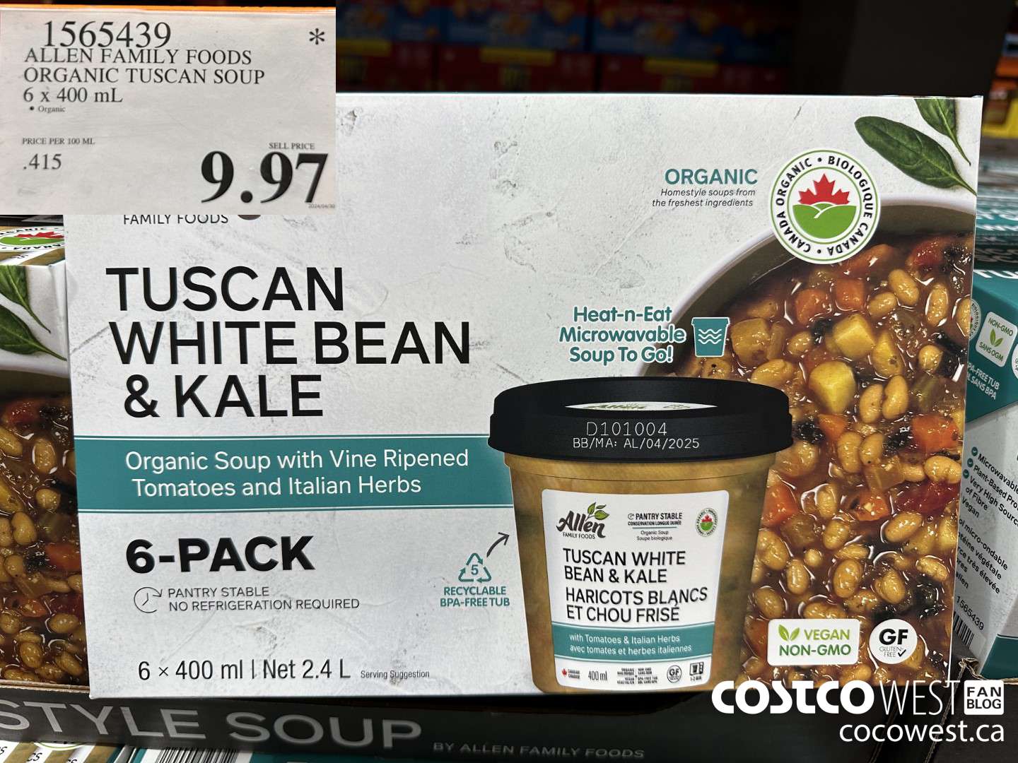 1565439 ALLEN FAMILY FOODS ORGANIC TUSCAN SOUP 6 x 400 mL $9.97
