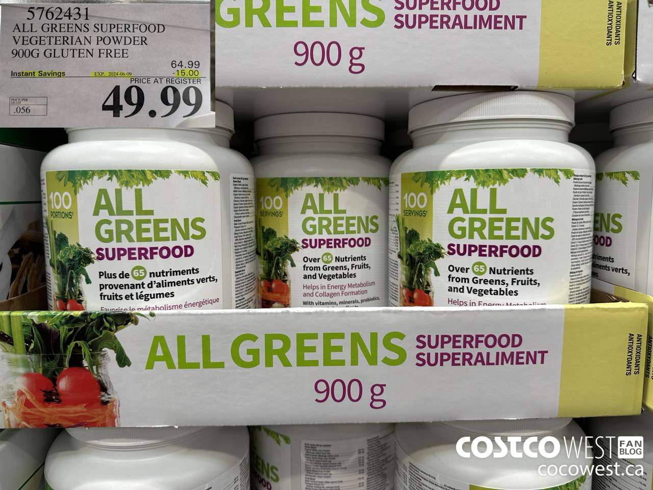 5762431 ALL GREENS SUPERFOOD VEGETERIAN POWDER 900G GLUTEN FREE ($15.00 INSTANT SAVINGS EXPIRES ON 2024-06-09) $49.99