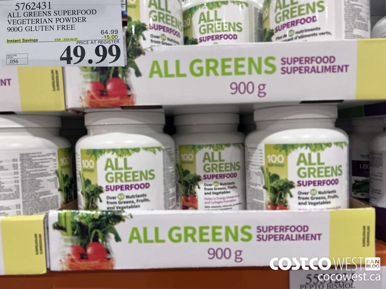 5762431 ALL GREENS SUPERFOOD VEGETERIAN POWDER 900G GLUTEN FREE ($15.00 INSTANT SAVINGS EXPIRES ON 2024-06-09) $49.99