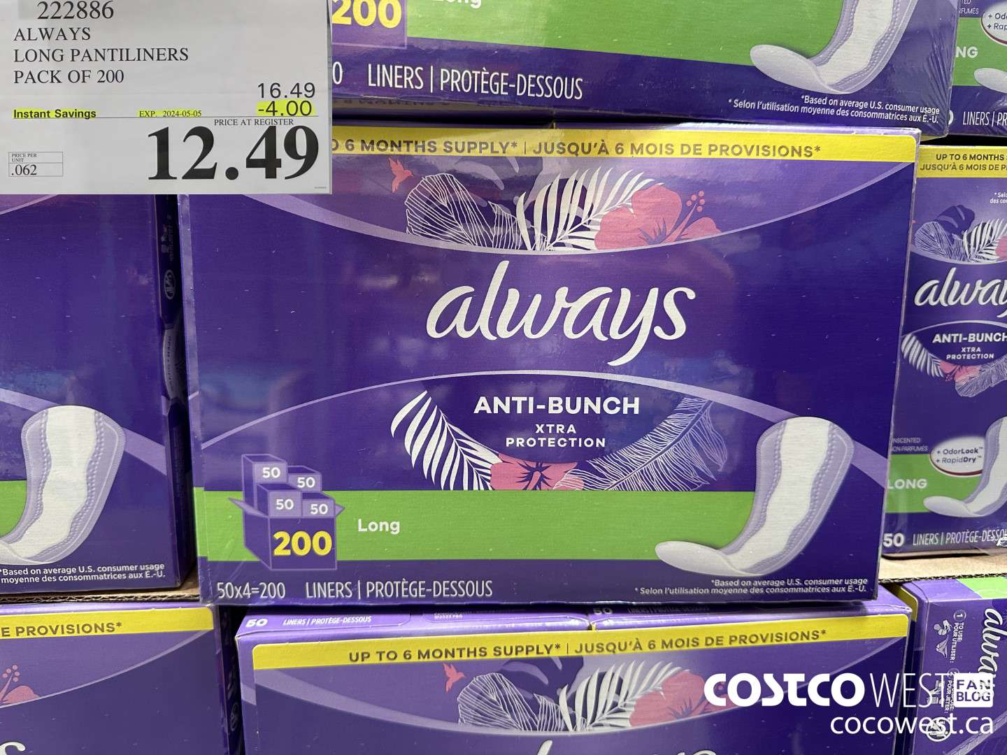 222886 ALWAYS DRI-LINERS LONG PANTILINERS PACK OF 200 ($4.00 INSTANT SAVINGS EXPIRES ON 2024-05-05) $12.49