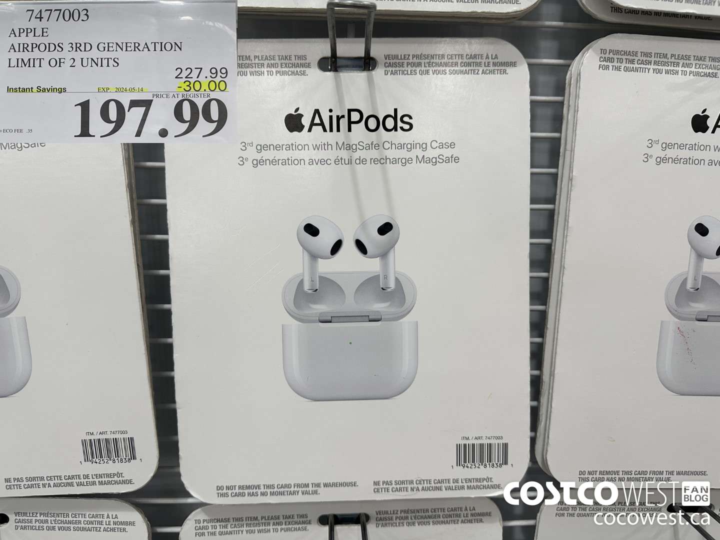 7477003 APPLE AIRPODS 3RD GENERATION ($30.00 INSTANT SAVINGS EXPIRES ON 2024-05-14) $197.99