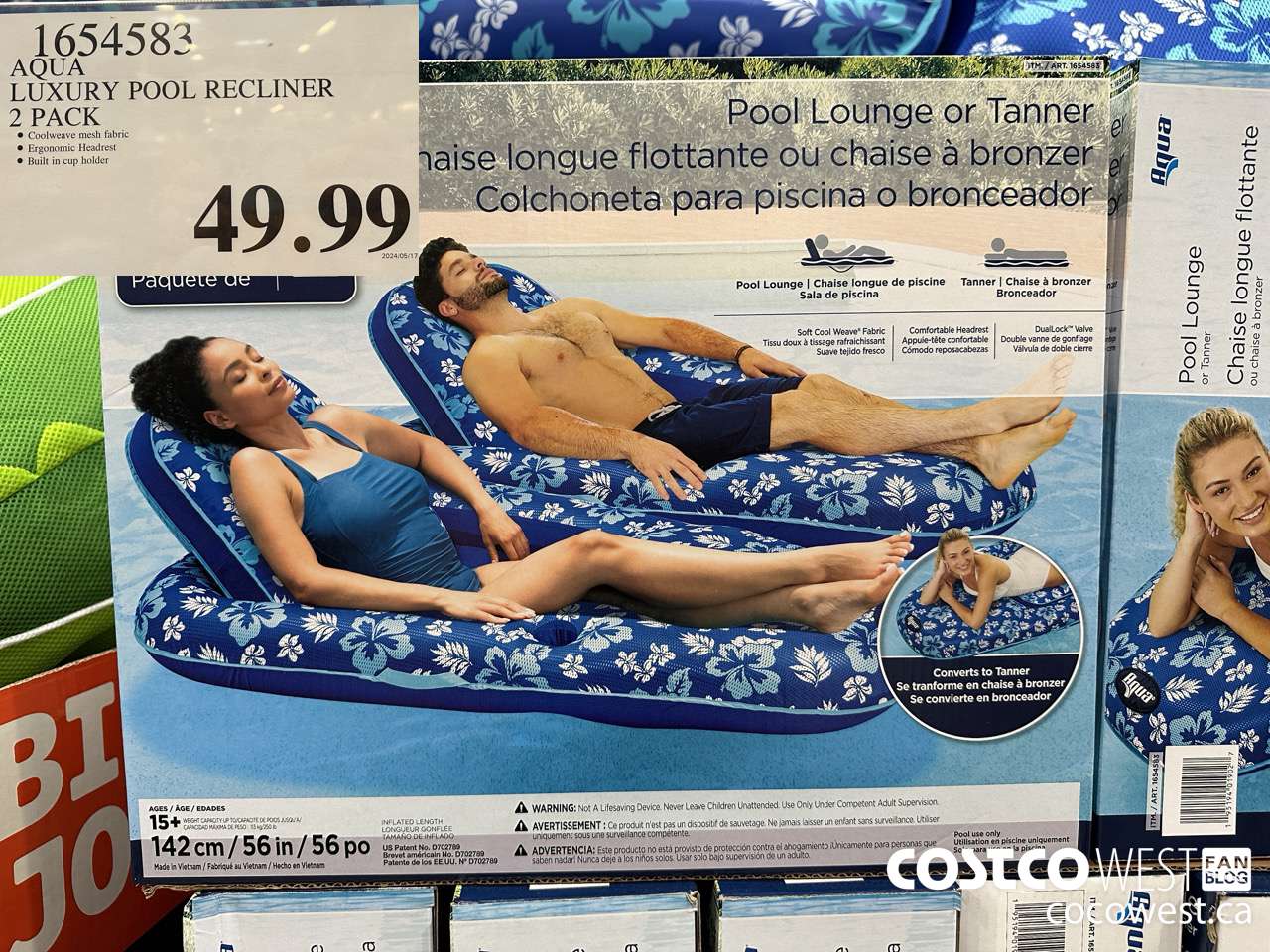 1654583 AQUA LUXURY POOL RECLINER 2 PACK $49.99