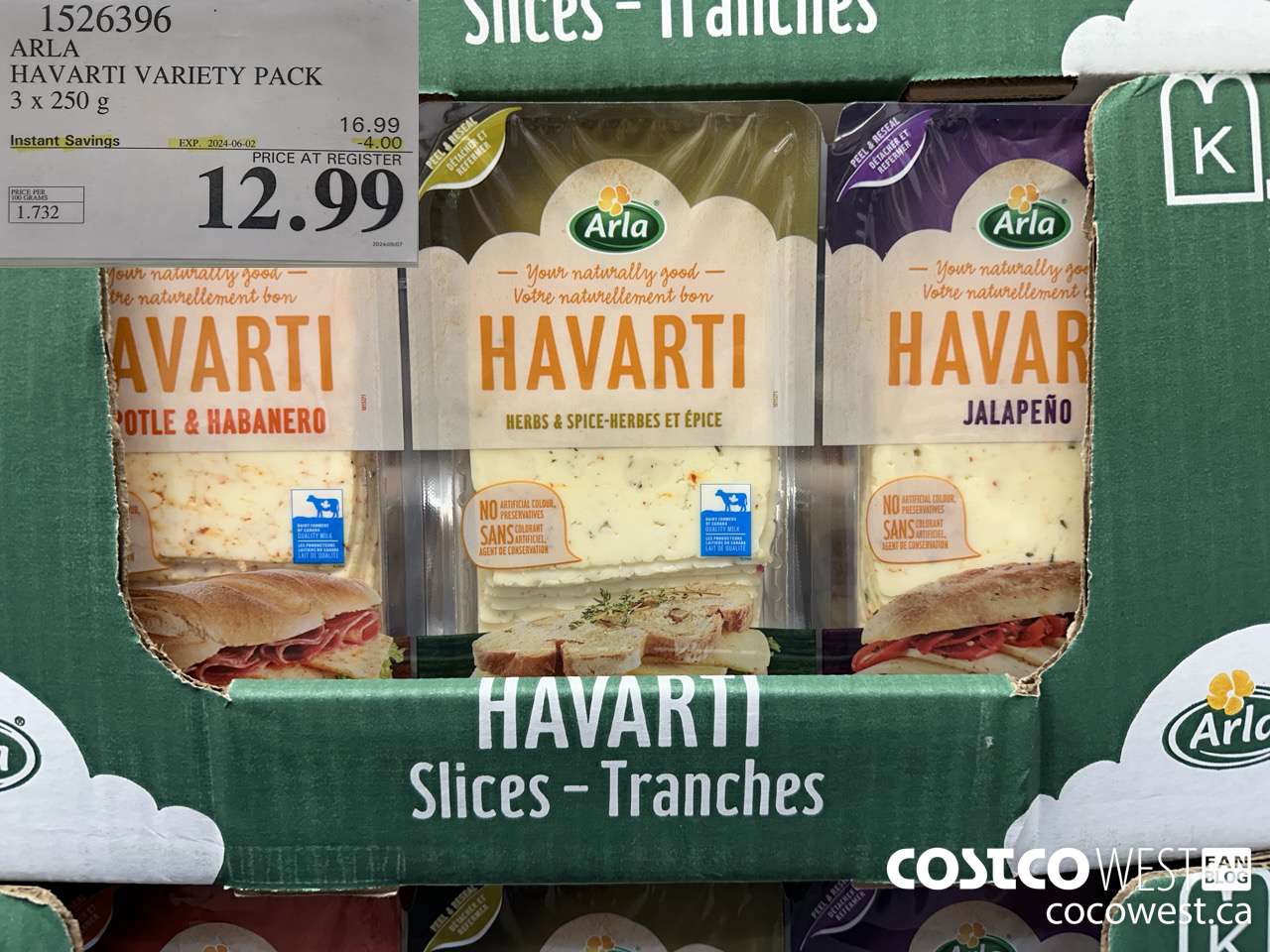 1526396 ARLA HAVARTI VARIETY PACK 3 X 250 G  ($4.00 INSTANT SAVINGS EXPIRES ON 2024-06-02) $12.99