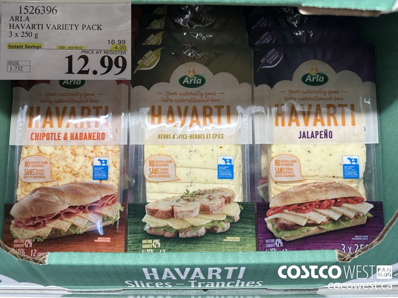 1526396 ARLA HAVARTI VARIETY PACK 3 X 250 G ($4.00 INSTANT SAVINGS EXPIRES ON 2024-06-02) $12.99