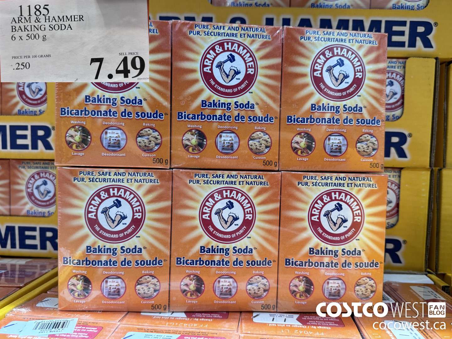 1185 ARM & HAMMER BAKING SODA 6 x 500 g $7.49