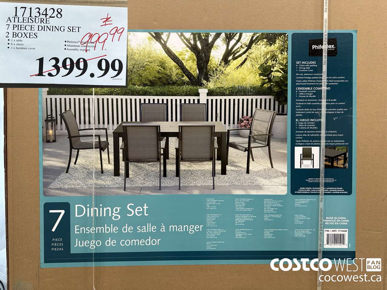 1713428 ATLEISURE 7 PIECE DINING SET 2 BOXES $999.99