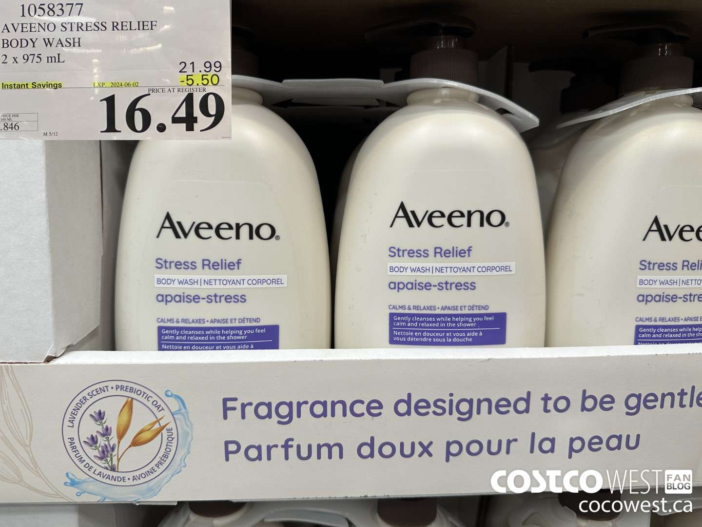 1058377 AVEENO BODY WASH 2 X 975 ML ($5.50 INSTANT SAVINGS EXPIRES ON 2024-06-02) $16.49