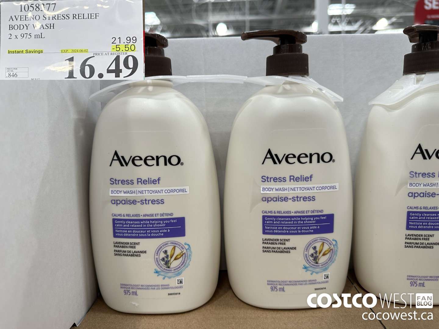 1058377 AVEENO BODY WASH 2 X 975 ML ($5.50 INSTANT SAVINGS EXPIRES ON 2024-06-02) $16.49