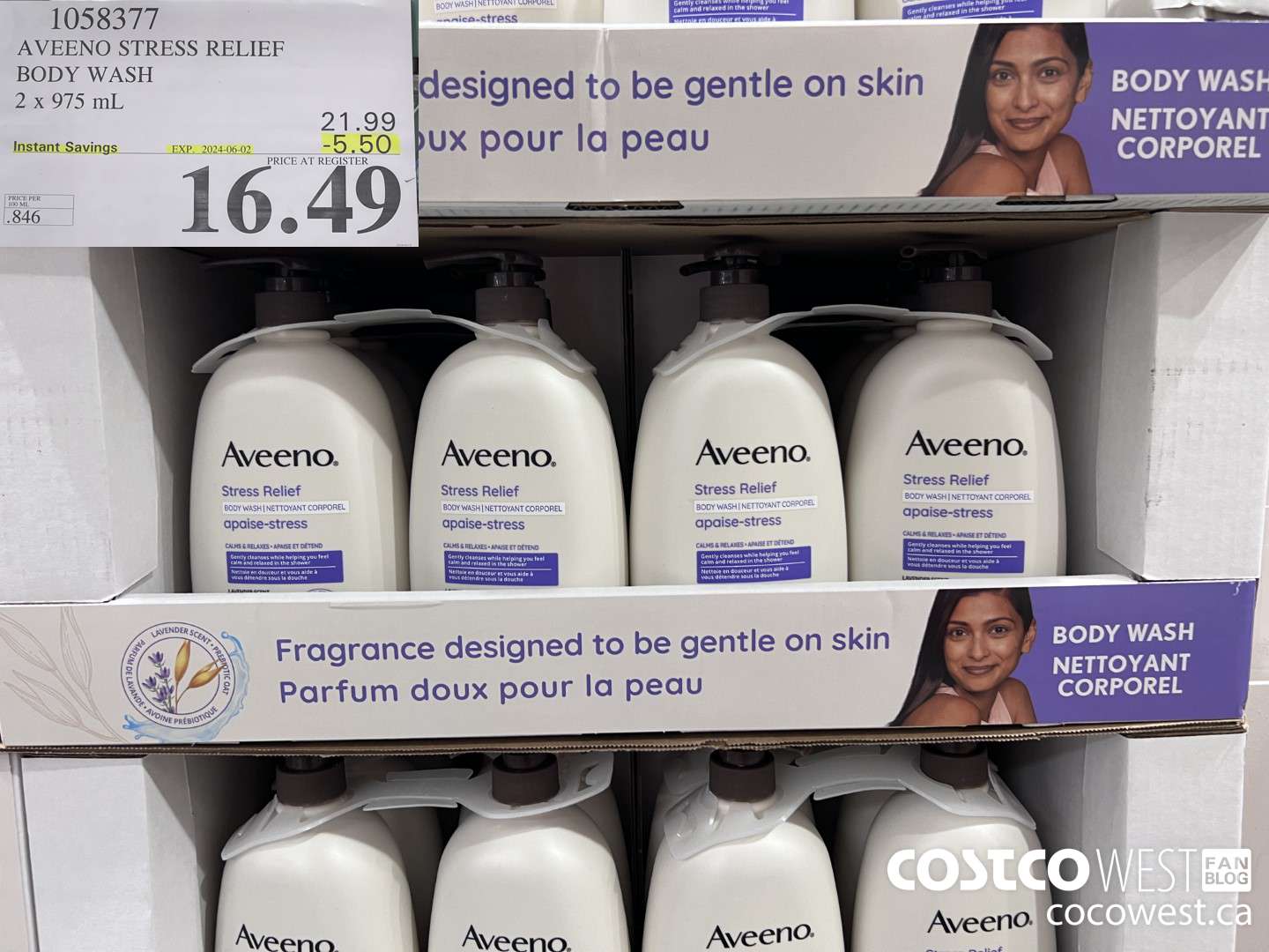 1058377 AVEENO BODY WASH 2 X 975 ML ($5.50 INSTANT SAVINGS EXPIRES ON 2024-06-02) $16.49