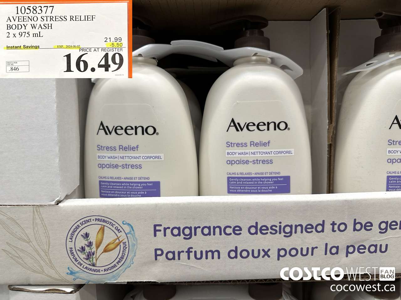 1058377 AVEENO BODY WASH 2 X 975 ML ($5.50 INSTANT SAVINGS EXPIRES ON 2024-06-02) $16.49