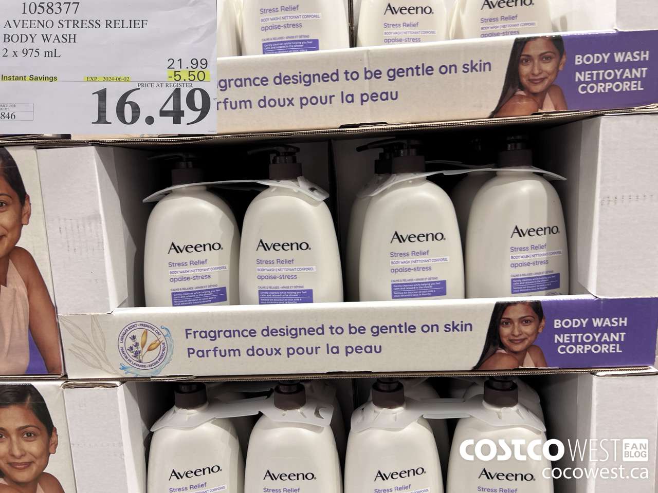 1058377 AVEENO BODY WASH 2 X 975 ML ($5.50 INSTANT SAVINGS EXPIRES ON 2024-06-02) $16.49