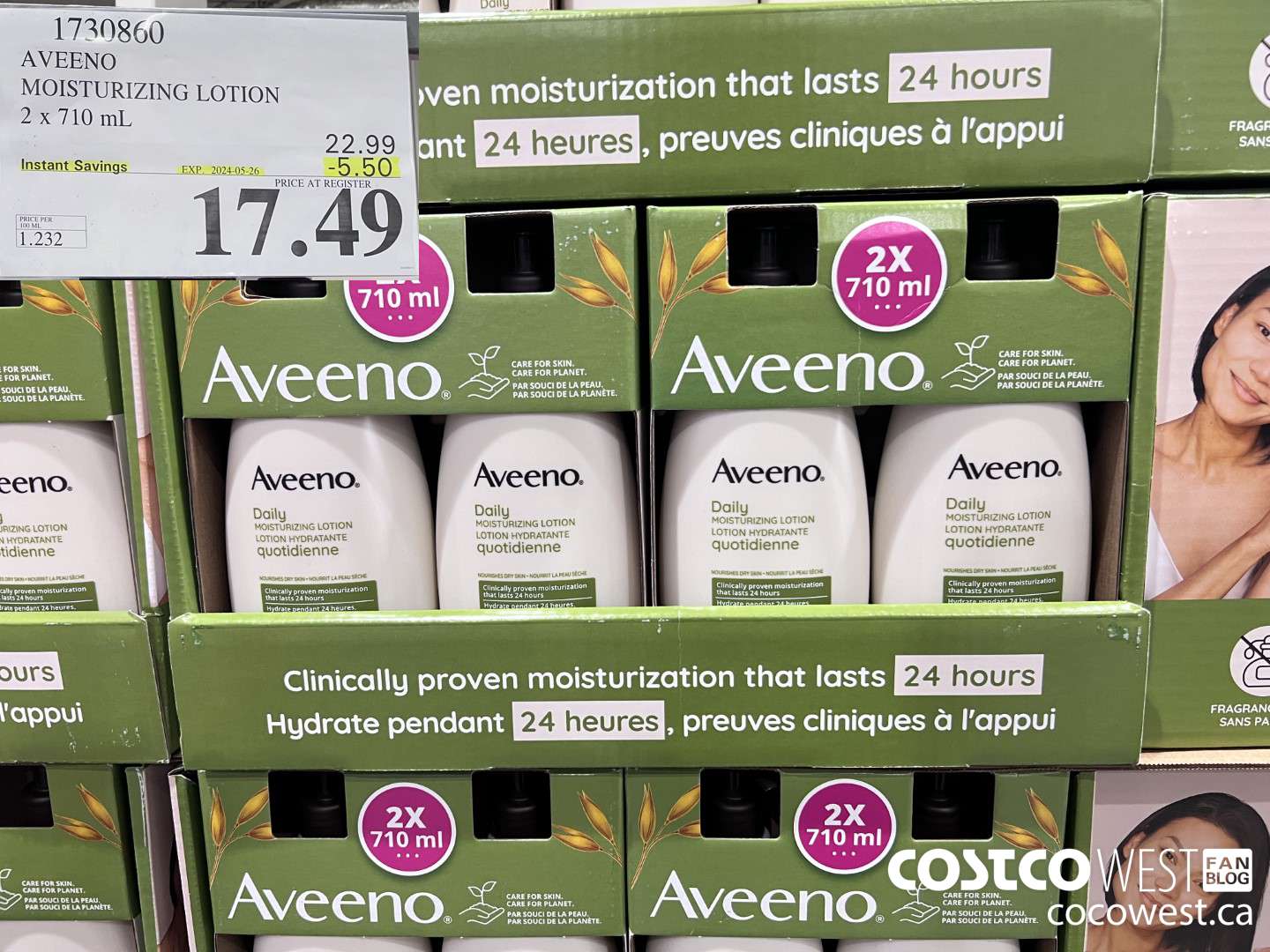 1730860 AVEENO MOISTURIZING LOTION 2 X 710ML ($5.50 INSTANT SAVINGS EXPIRES ON 2024-05-26) $17.49