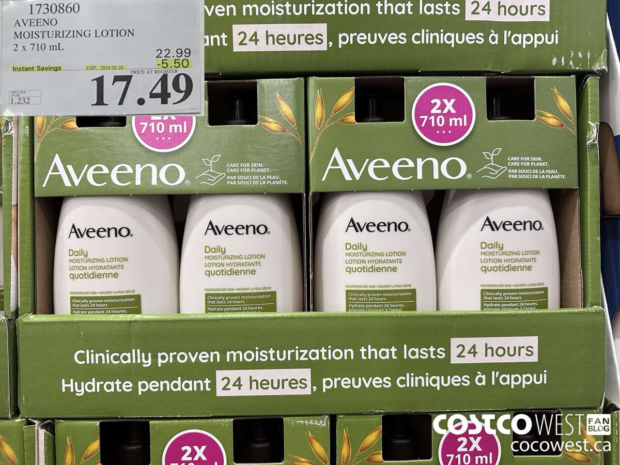 1730860 AVEENO MOISTURIZING LOTION 2 X 710ML ($5.50 INSTANT SAVINGS EXPIRES ON 2024-05-26) $17.49