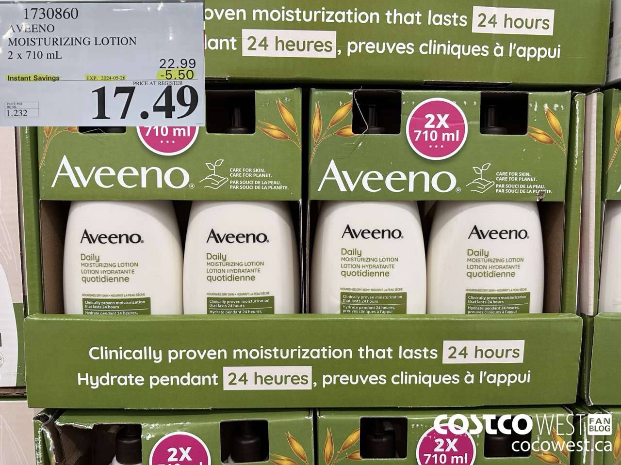 1730860 AVEENO MOISTURIZING LOTION 2 X 710ML ($5.50 INSTANT SAVINGS EXPIRES ON 2024-05-26) $17.49