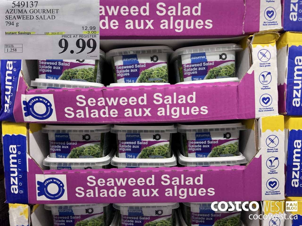 549137 AZUMA GOURMET SEAWEED SALAD 794 G ($3.00 INSTANT SAVINGS EXPIRES ON 2024-05-12) $9.99