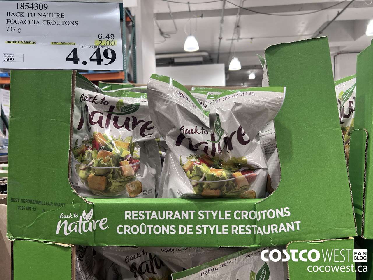 1854309 BACK TO NATURE FOCACCIA CROUTONS 737 g ($2.00 INSTANT SAVINGS EXPIRES ON 2024-06-02) $4.49