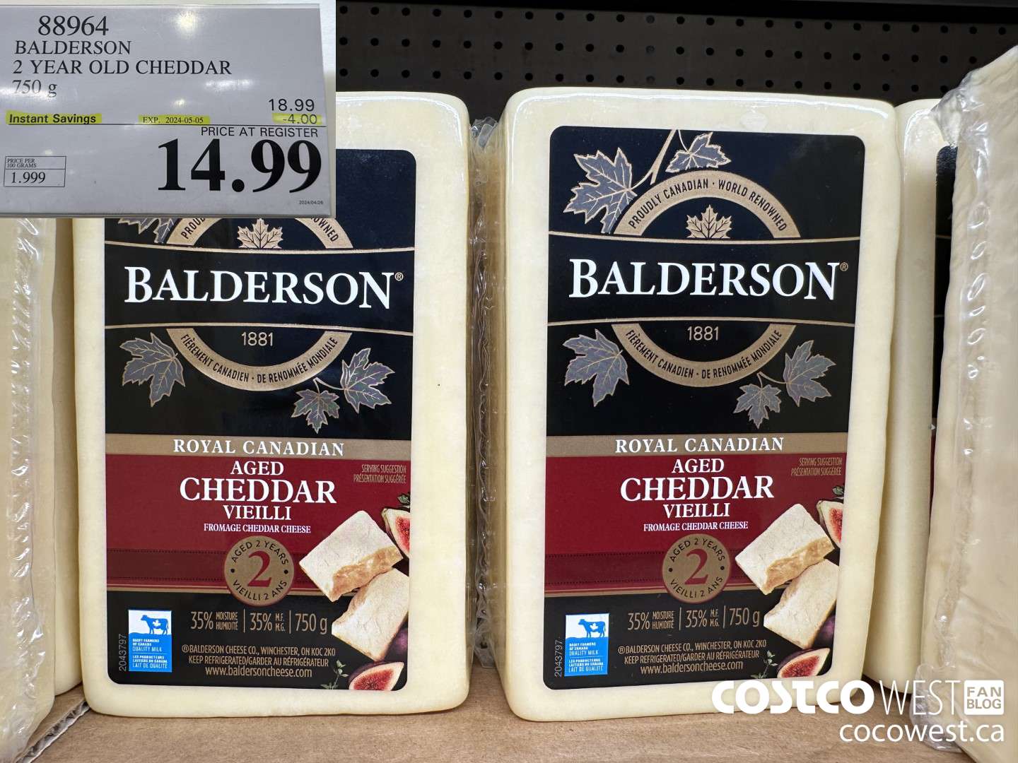 88964 BALDERSON 2 YEAR OLD CHEDDAR 750 g ($4.00 INSTANT SAVINGS EXPIRES ON 2024-05-05) $14.99