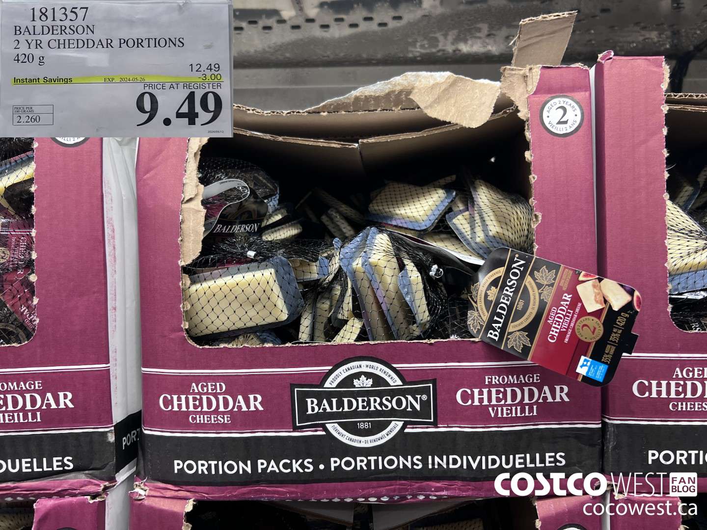 181357 BALDERSON 2 YR CHEDDAR PORTIONS 420G ($3.00 INSTANT SAVINGS EXPIRES ON 2024-05-26) $9.49