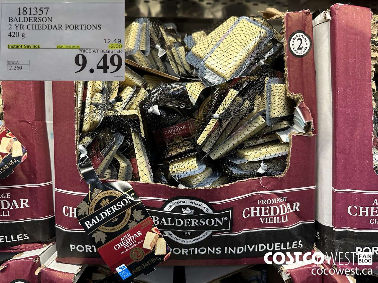 181357 BALDERSON 2 YR CHEDDAR PORTIONS 420G ($3.00 INSTANT SAVINGS EXPIRES ON 2024-05-26) $9.49
