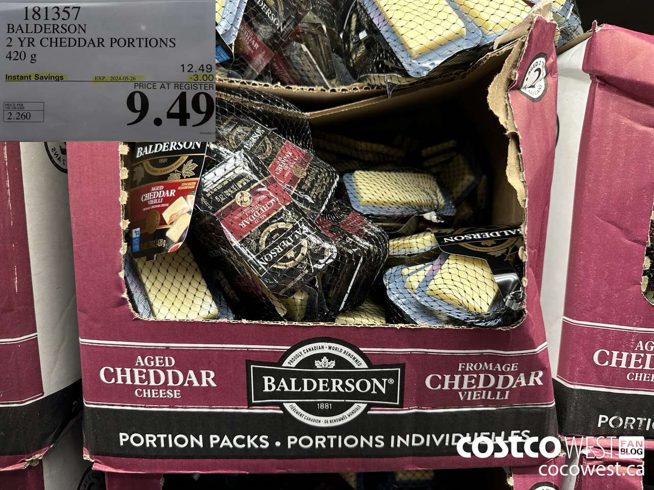 181357 BALDERSON 2 YR CHEDDAR PORTIONS 420G ($3.00 INSTANT SAVINGS EXPIRES ON 2024-05-26) $9.49