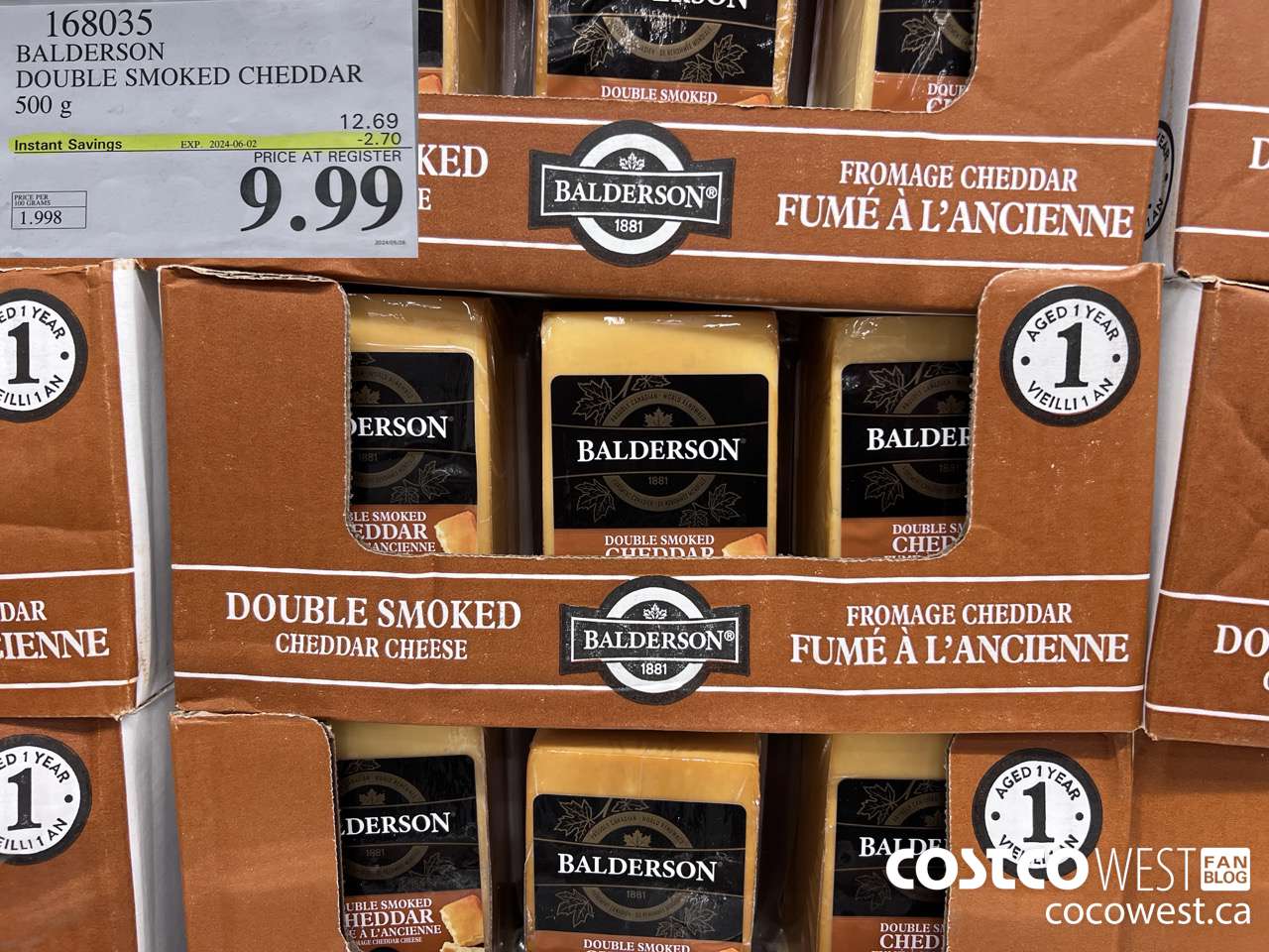 168035 BALDERSON DOUBLE SMOKED CHEDDAR 500 g ($2.70 INSTANT SAVINGS EXPIRES ON 2024-06-02) $9.99