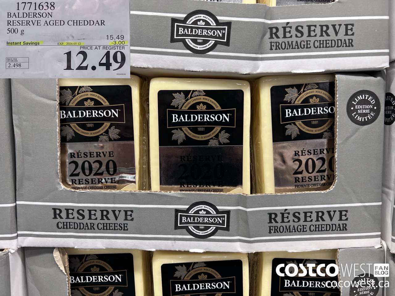 1771638 BALDERSON RESERVE AGED CHEDDAR 500 G ($3.00 INSTANT SAVINGS EXPIRES ON 2024-05-12) $12.49