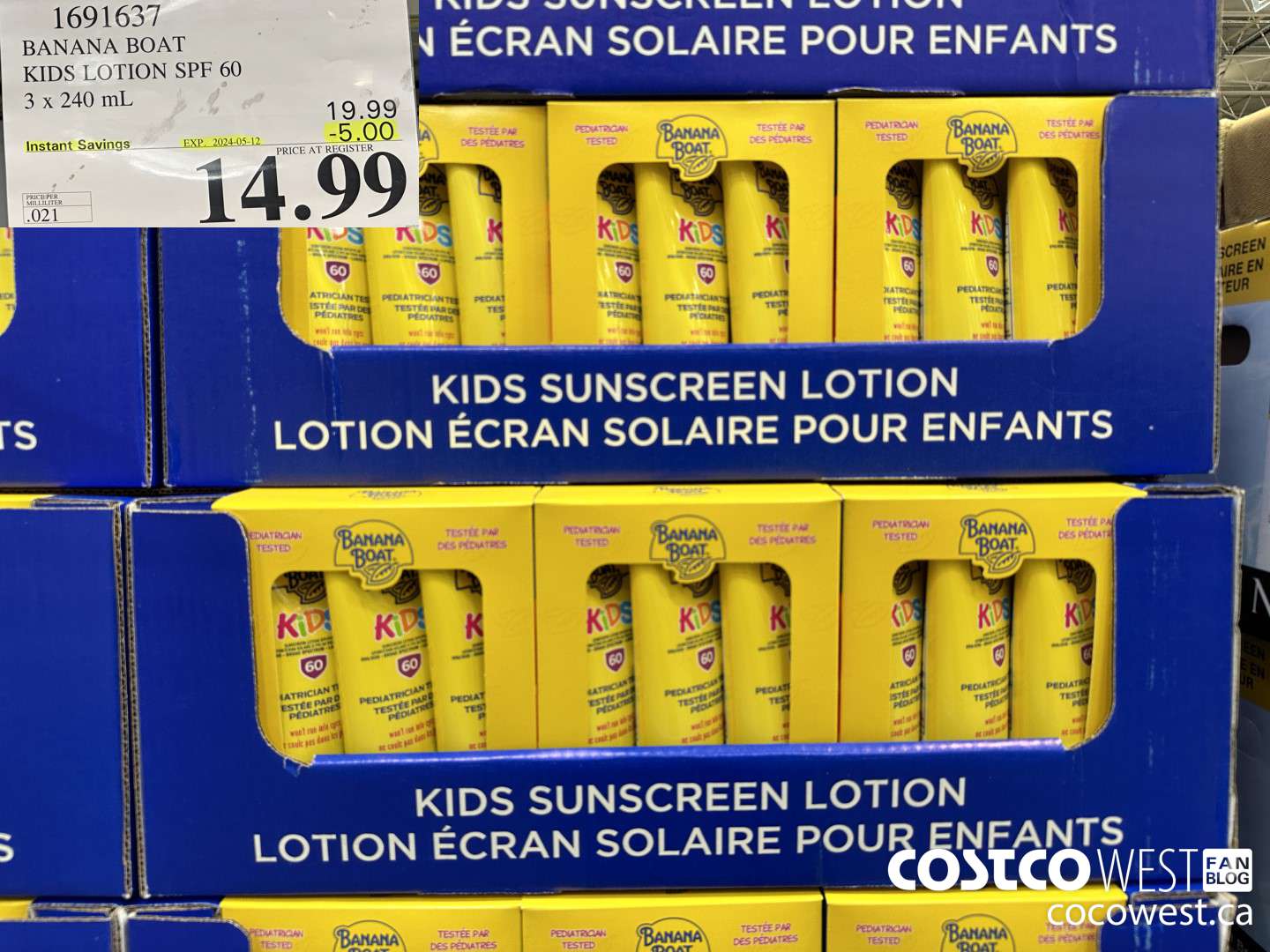 1691637 BANANA BOAT KIDS SUNSCREEN LOTION SPF60 3 x 240mL ($5.00 INSTANT SAVINGS EXPIRES ON 2024-05-12) $14.99