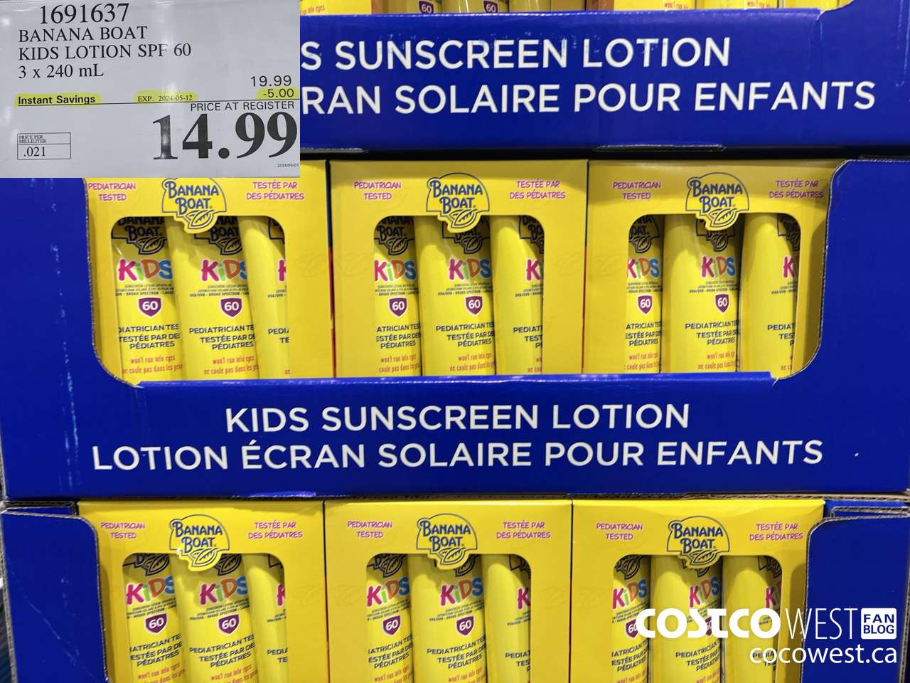 1691637 BANANA BOAT KIDS SUNSCREEN LOTION SPF60 3 x 240mL ($5.00 INSTANT SAVINGS EXPIRES ON 2024-05-12) $14.99