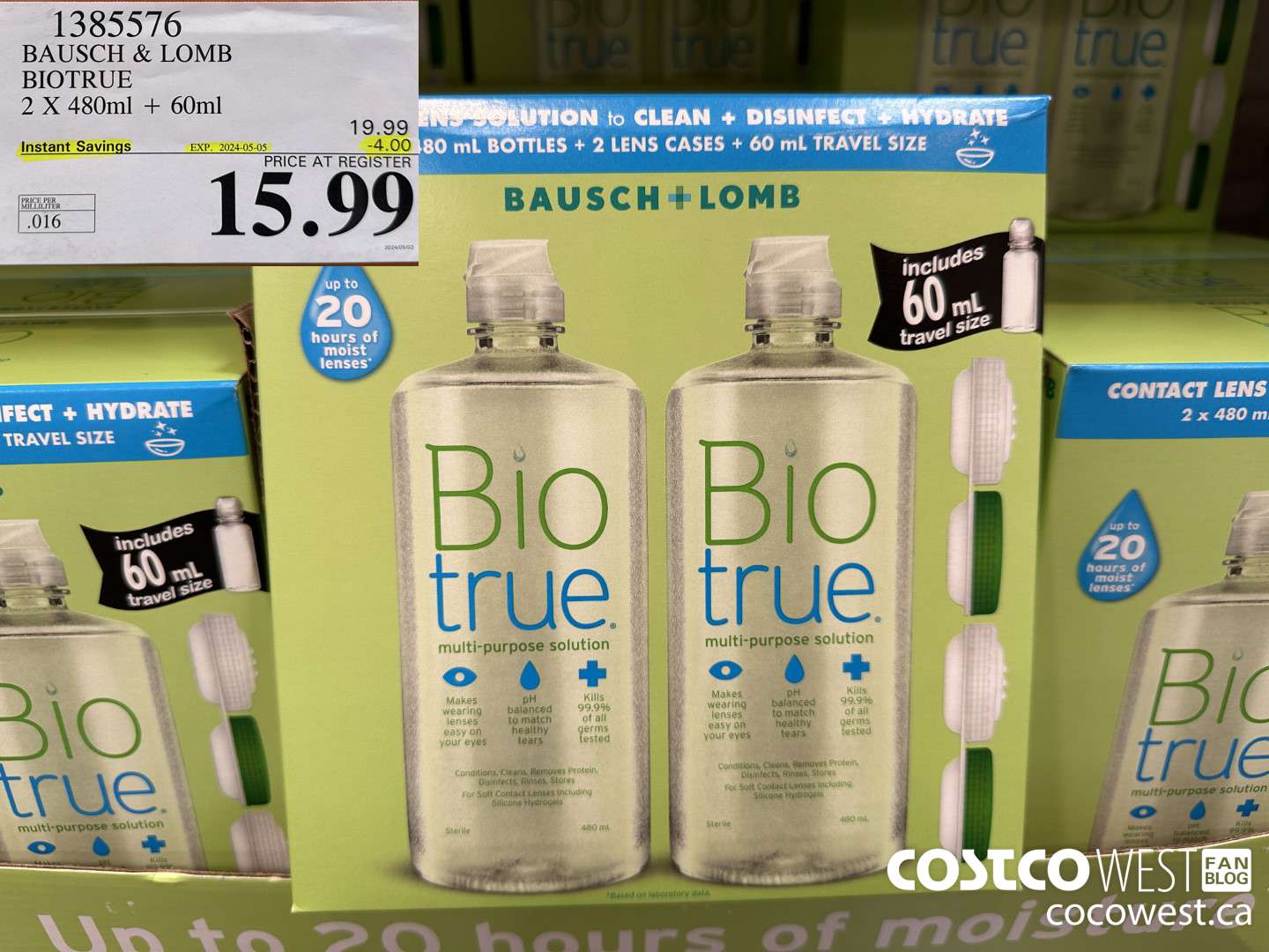 1385576 BAUSCH & LOMB BIOTRUE 2 X 480 ML + 60 ML ($4.00 INSTANT SAVINGS EXPIRES ON 2024-05-05) $15.99