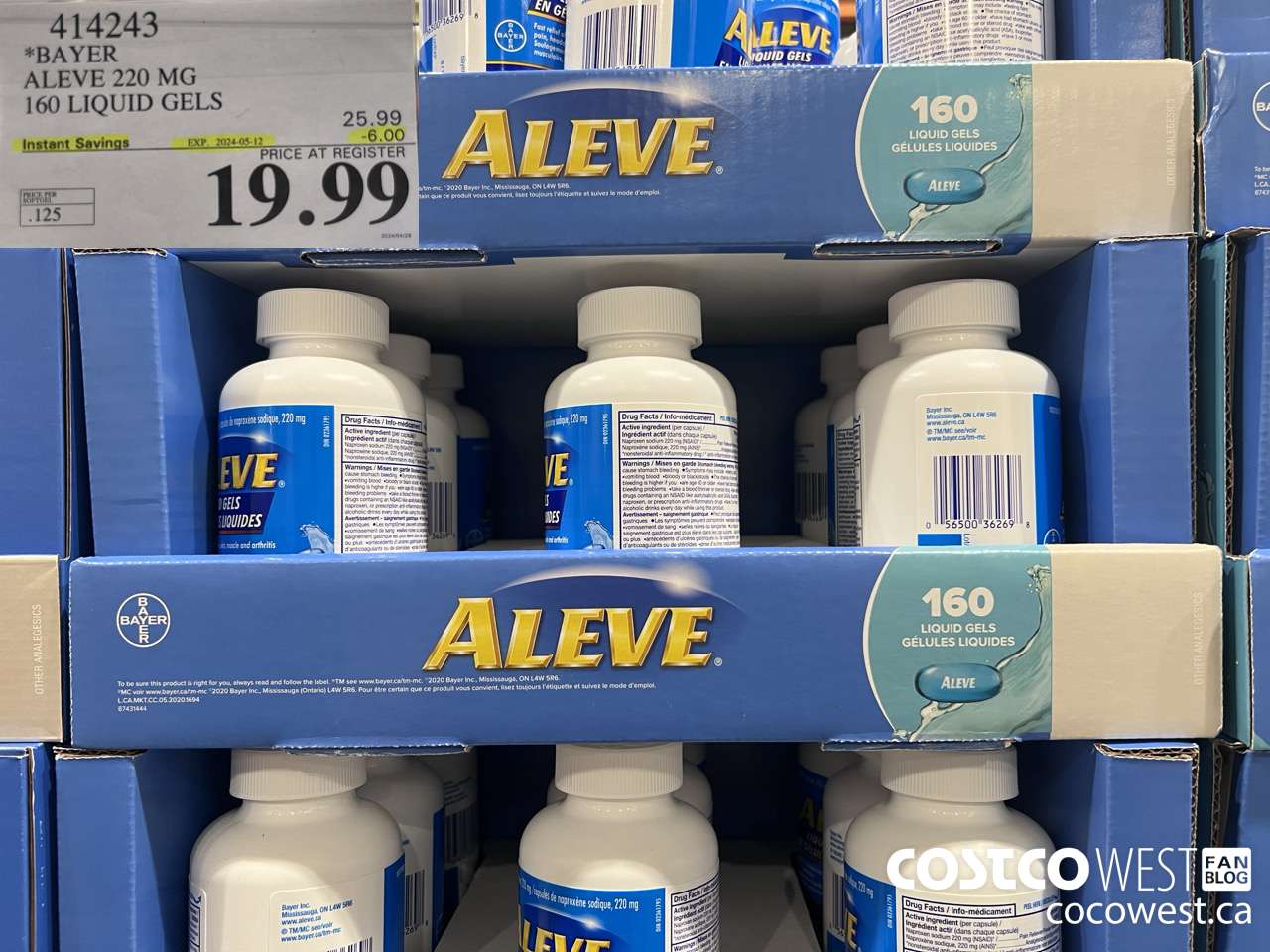 414243 BAYER ALEVE 220 MG 160 LIQUID GELS ($6.00 INSTANT SAVINGS EXPIRES ON 2024-05-12) $19.99