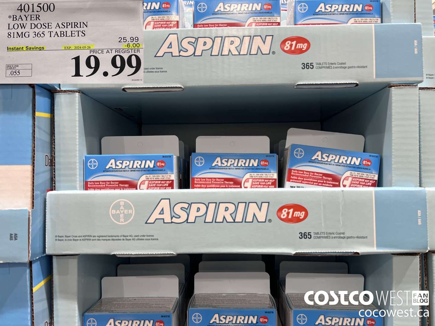 401500 BAYER COATED LOW DOSE ASA 365 81MG TABLETS ($6.00 INSTANT SAVINGS EXPIRES ON 2024-05-26) $19.99