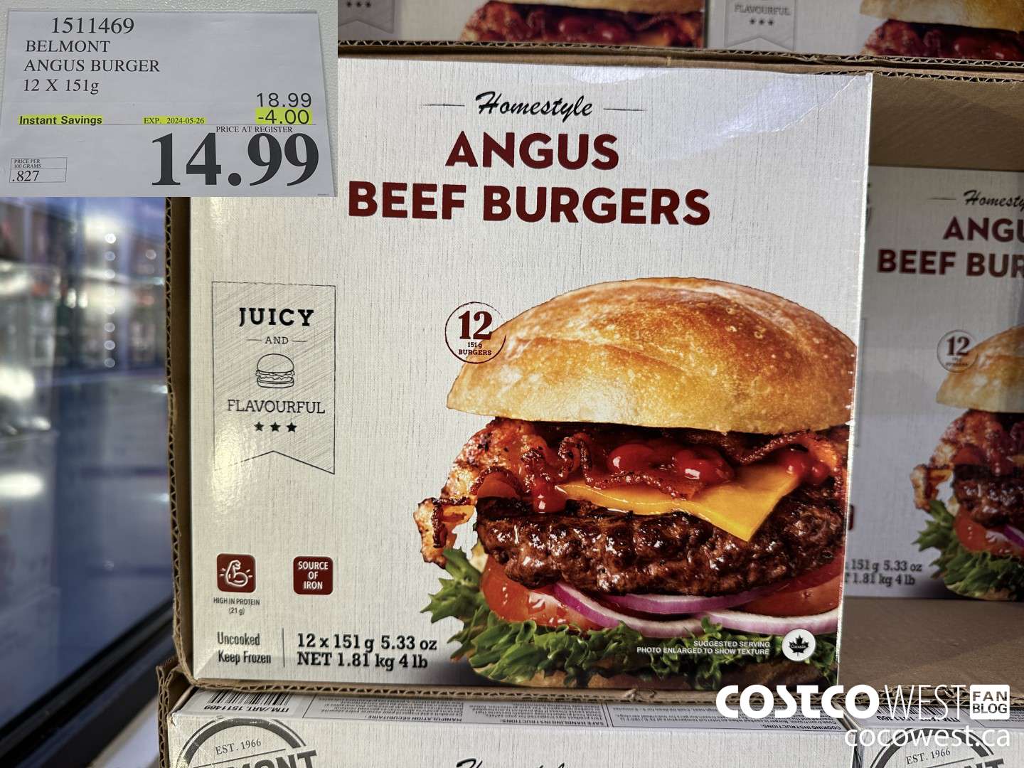1511469 BELMONT ANGUS BURGER 12 X 151 g ($4.00 INSTANT SAVINGS EXPIRES ON 2024-05-26) $14.99