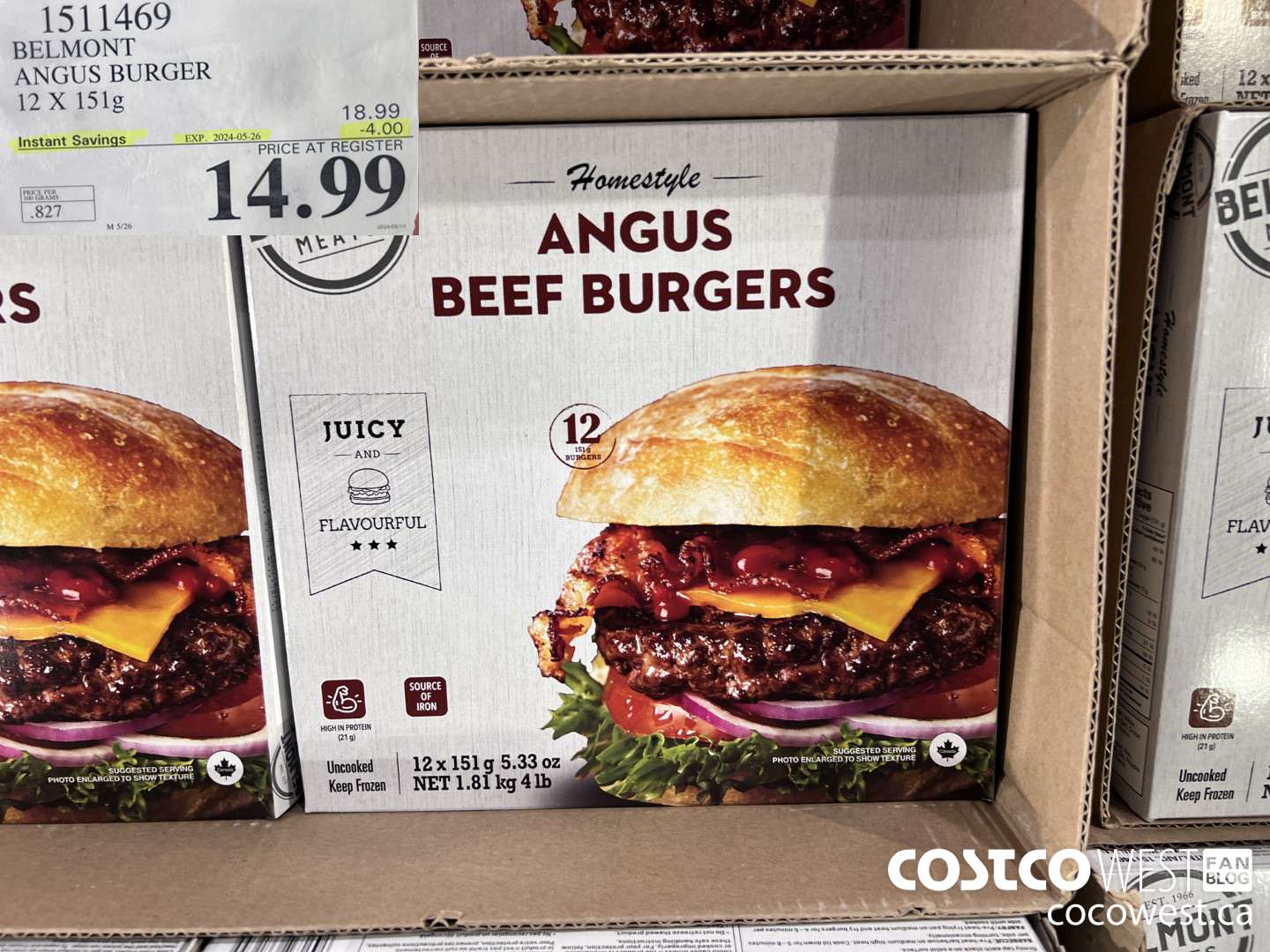 1511469 BELMONT ANGUS BURGER 12 X 151 g ($4.00 INSTANT SAVINGS EXPIRES ON 2024-05-26) $14.99