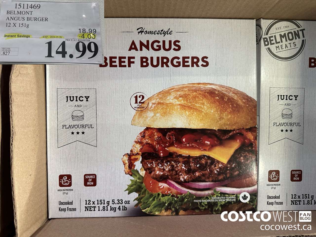 1511469 BELMONT ANGUS BURGER 12 X 151 g ($4.00 INSTANT SAVINGS EXPIRES ON 2024-05-26) $14.99