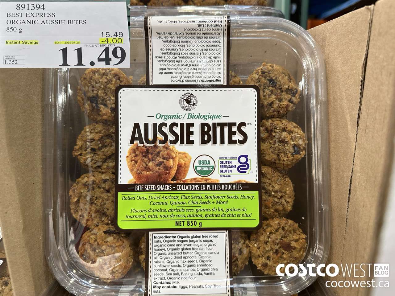 891394 BEST EXPRESS ORGANIC AUSSIE BITES 850 g ($4.00 INSTANT SAVINGS EXPIRES ON 2024-05-26) $11.49